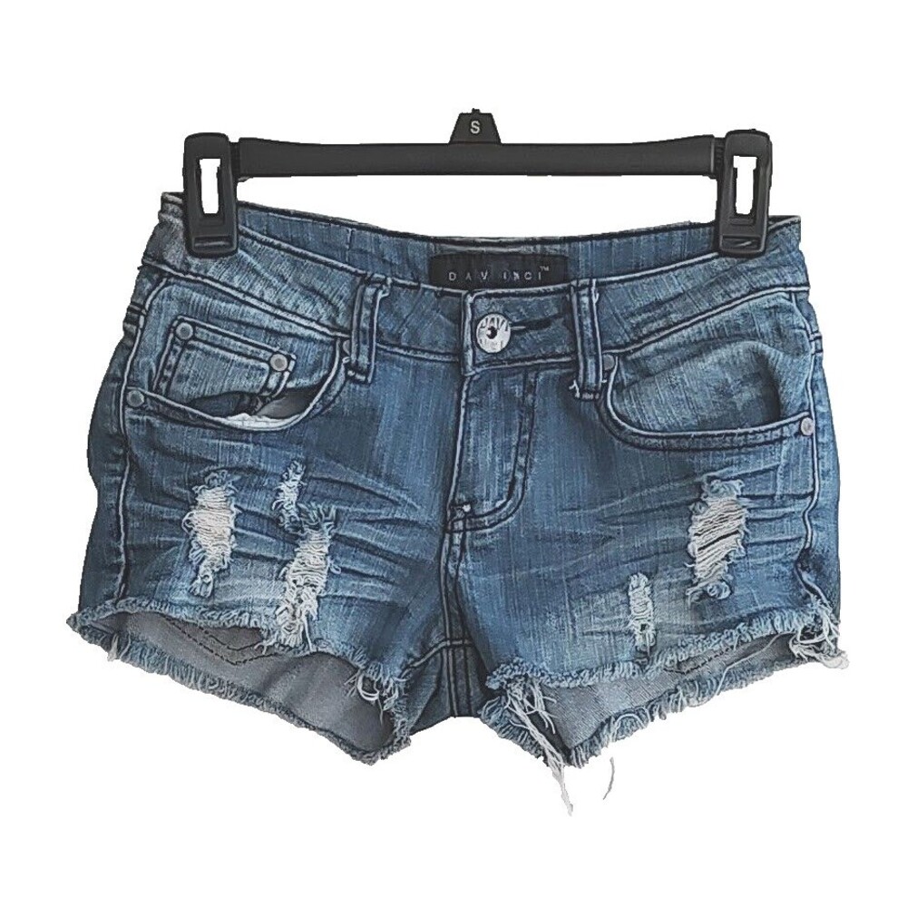 DaVinci Womens Blue Jean Shorts Cut Off Distressed Ripped Size S 26 Stretch